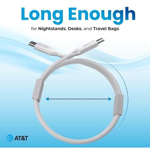 AT&T 6ft USB-C to USB-C Cable Fast Charging Data Transfer Safe Tangle Free White - Picture 5 of 8